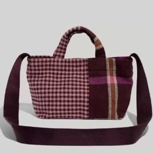 Madewell Mini Crossbody Tote in Mixed Plaid Cotton Spiced Raisin Multi Color